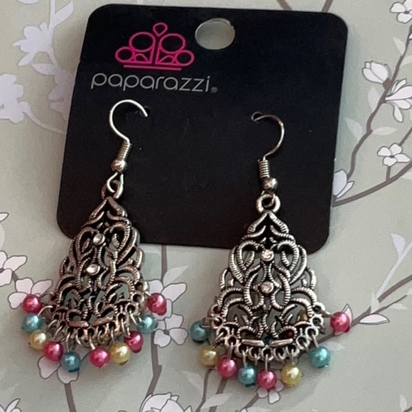 ❄️ Paparazzi } Silver and Pink Filigree Earrings Bohemian Shabby Chic - Picture 7 of 10